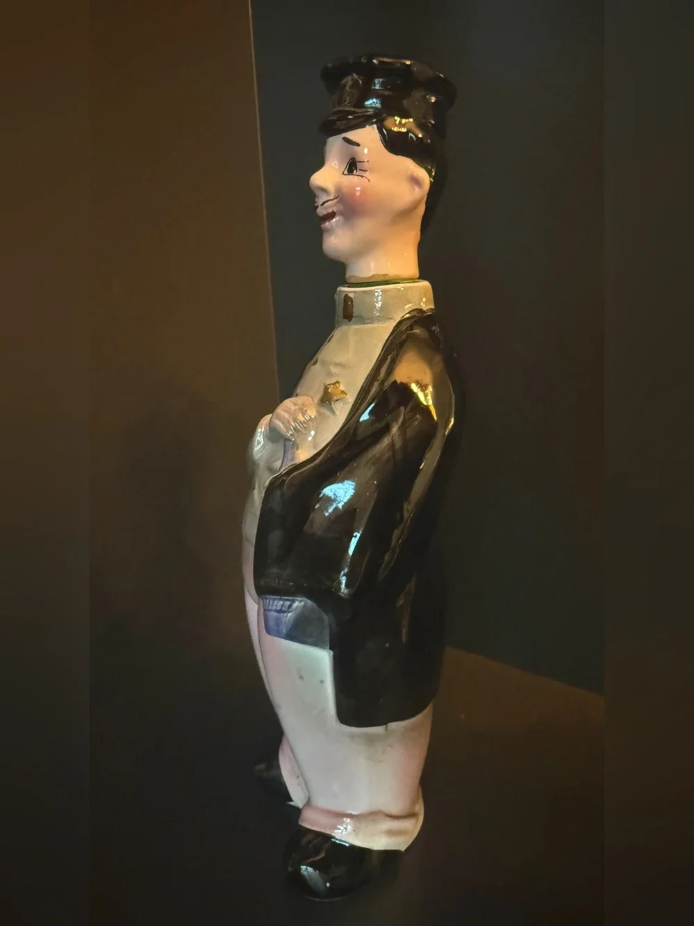 Vintage Japan Ceramic Brandy Figural Decanter Man Original Stopper
